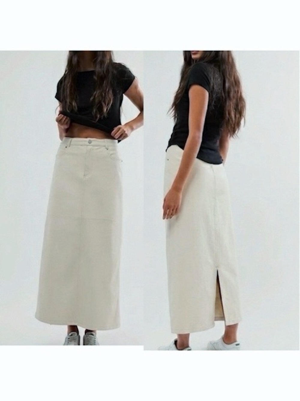 Free People City Slicker Vegan Faux Leather Maxi Skirt Cream Off-White New 10 - Picture 4 of 12
